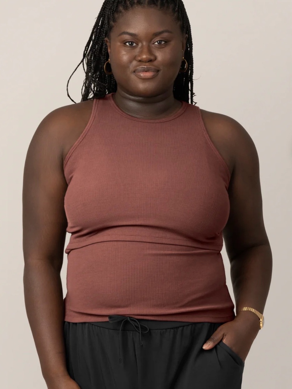 Kindred Bravely Nursing Ribbed Tank Top in Mauve Brown
